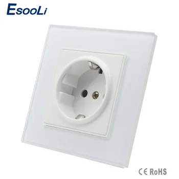 

Esooli New Arrived High Quality EU Standard Power Socket, White Crystal Glass Panel, AC 110~250V 16A Wall Power Socket, GB-C7C1E