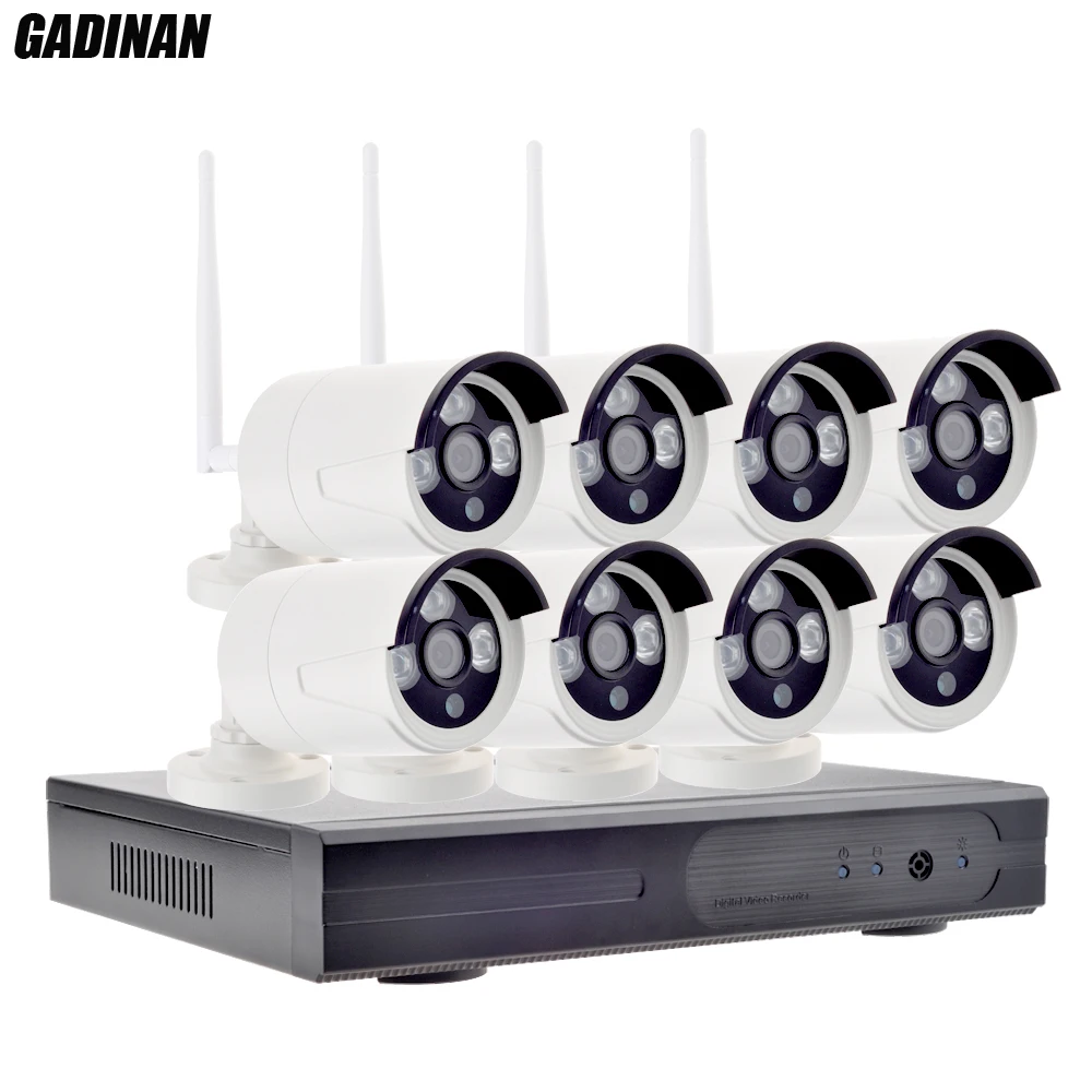 GADINAN 8CH Wireless Wifi NVR CCTV System 8PCS 720P IR Outdoor P2P Plug and Play Onvif IP Camera Home Security Surveillance Kit