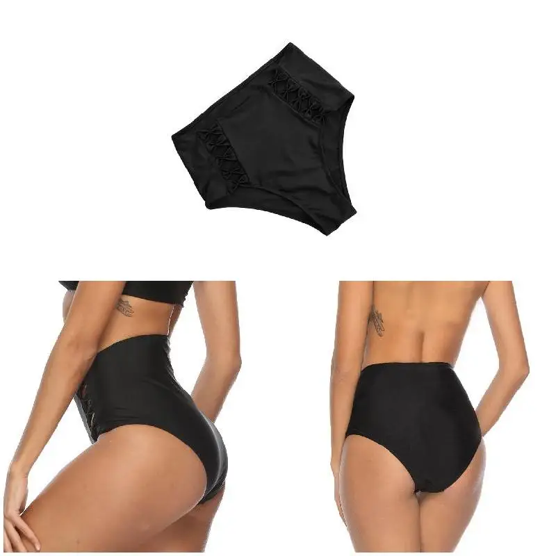 

Newly Ladies Swim Pants Solid Color Hollow Design High Waisted Swim Pants for Beach BF88