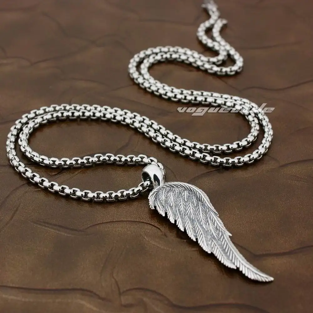 

Angel Bird Wing Feather 2-Side Solid 925 Sterling Silver Fashion Pendant 8X018A(Necklace 24inch)