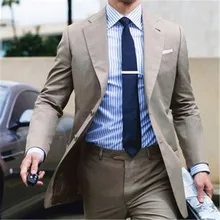 New Fashion Casual Grey Men Suit 2Pieces(Jacket+Pant+Tie) Two Button Groom Prom Masculino Trajes De Hombre Groom Blazer 178