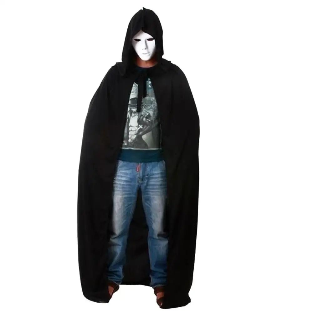 Unisex Cloak Halloween Grim Reaper Cloak Lace Up Fancy Dress Costume Cosplay Black Hooded Death Demon Vampire Clothing