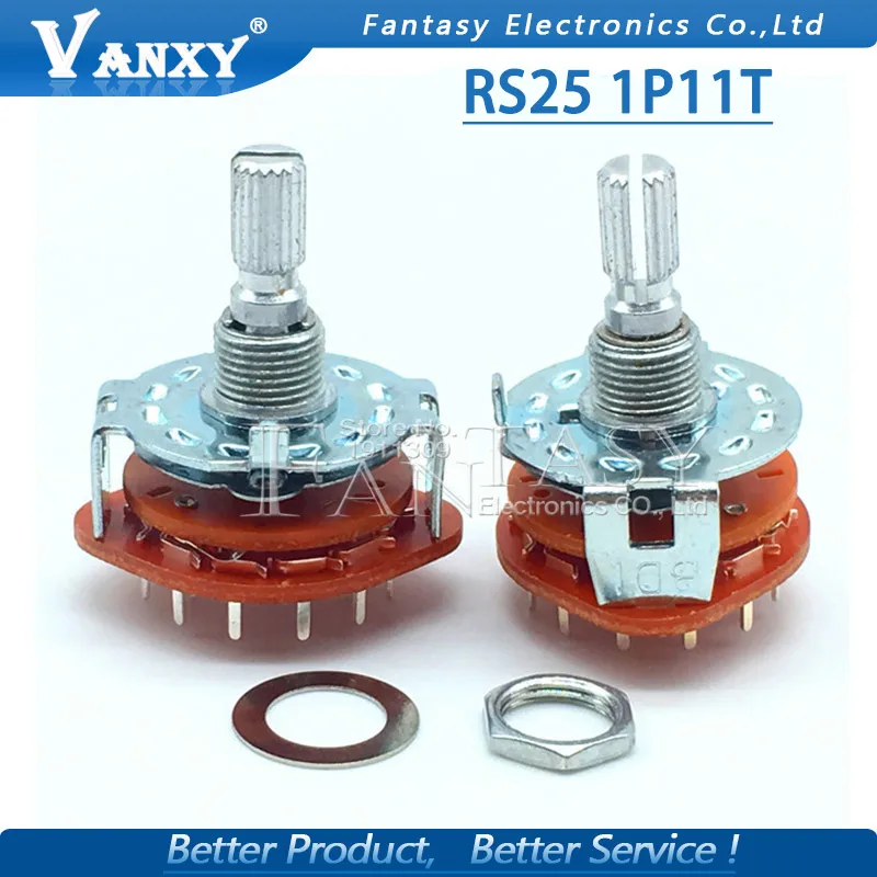 

2PCS RS25 Band switch 1P11T Mount Rotary Switch Selector Band 2 Pole 5 Position Knob Switch Band Switches