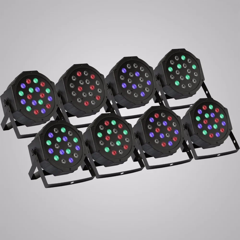 Stage Lights 18 X 3W LED Stage Lighting DMX 512 Laser Stage Light RGB Set of 8 Par 64 for Disco