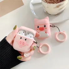 For AirPods Case Cute Cartoon Pink Pig Girl Earphone Cases For Apple Airpods 2 Cover Funda with Finger Ring Strap
