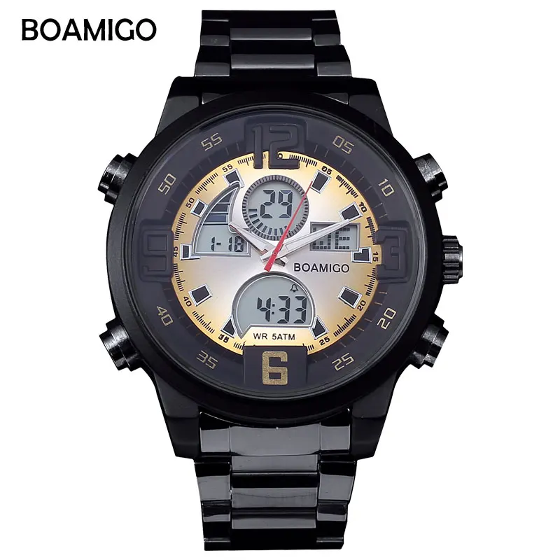 

Boamigo Luxury Brand Men LED Digital Fashion Sport Watches Male Waterproof Quartz Date Wristwatches Steel Band Relogio Masculino