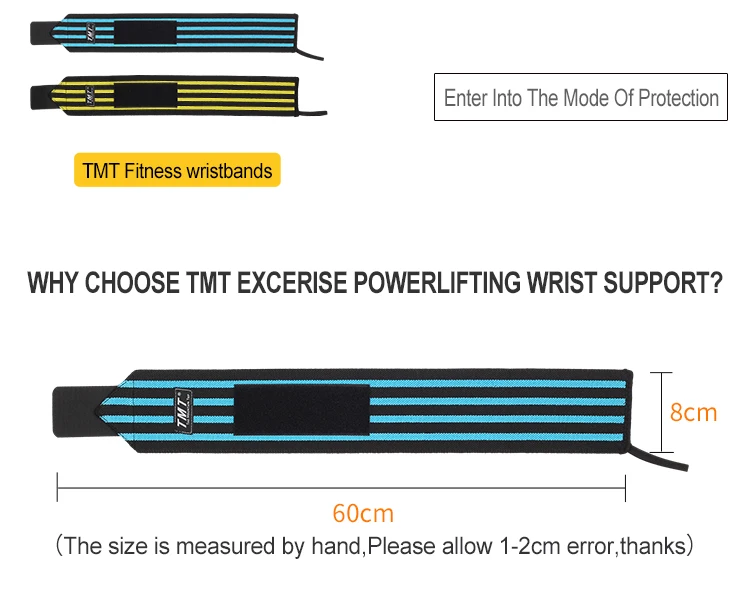 TMT Большой упругой Утолщенной и расширились запястье поддержки Wrap Спорт группа Повязки Ремень Тяжелой Атлетике Тренажерный Зал Фитнес Гантели Штангой