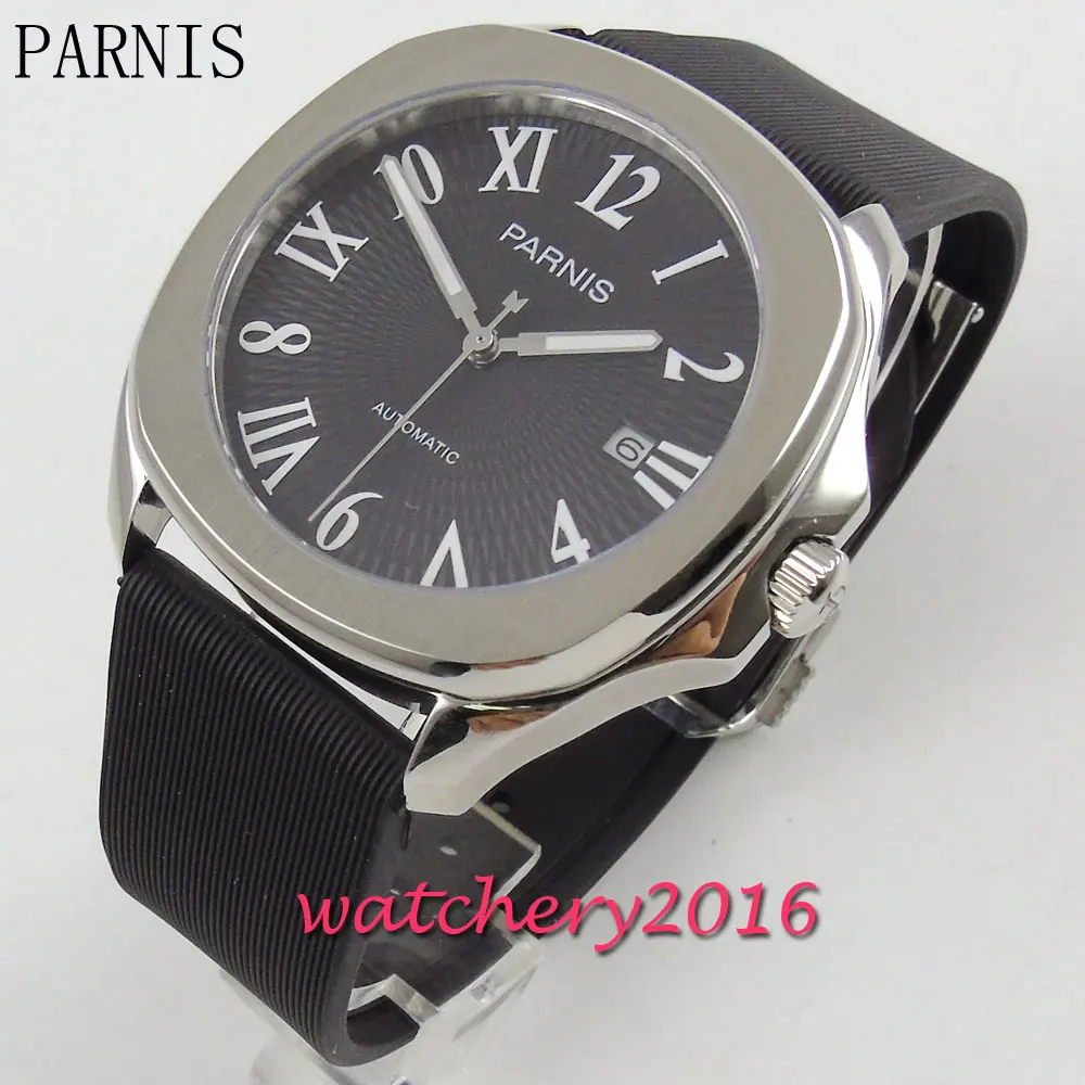 New 40mm Parnis 21 jewels miyota movement black dial sapphire glass Automatic Men's Wristwatch