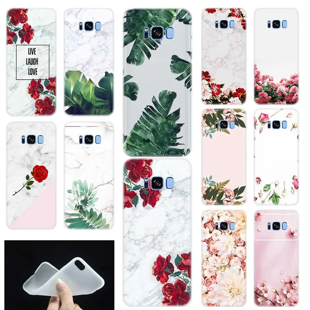 

White marble and flowers floral Silicone Phone Back Case Cover For Samsung Galaxy S6 S7 Edge S8 S9 S10 plus E Note 8 9 10 pro