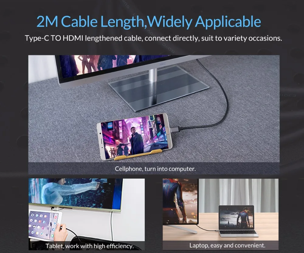 ORICO 4K 3D Type C к HDMI HD кабель адаптер USB экранный преобразователь для мобильного