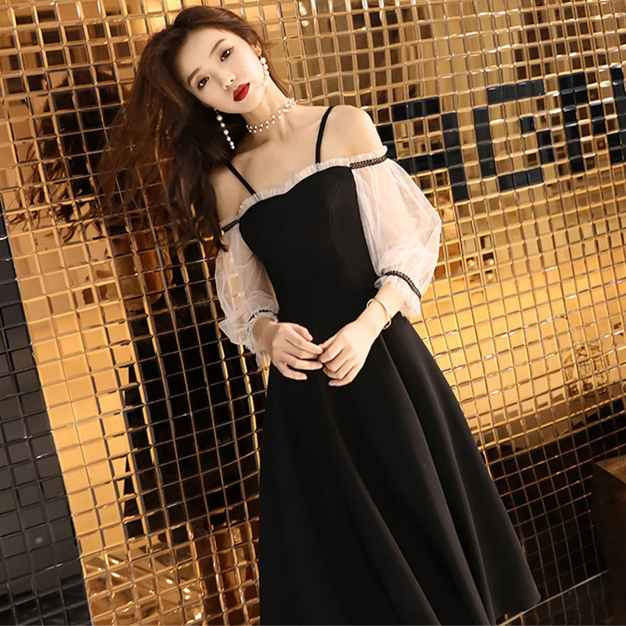 

Spaghetti Strap Dress Chinese Dress Lady Satin Formal Party Dresses Sexy Exquisite Tight Robe De Soiree Black&white Vestidos