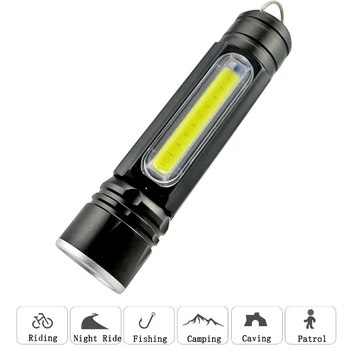 

Multifunctional COB LED Flashlight USB Rechargeable battery Powerful T6 Torch Side Light design Flashlight tail magnet Light