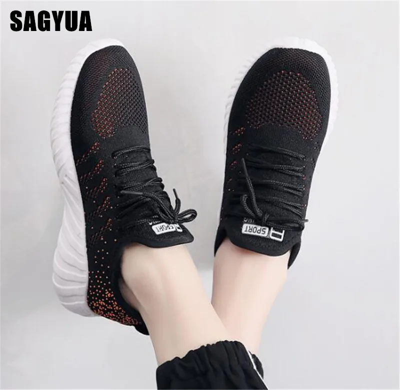 

2019Spring new women Mesh Breathable Flat Platform Sneakers Ladies Lace up Casual Shoes Comfort Non slip Female Soft bottom A200