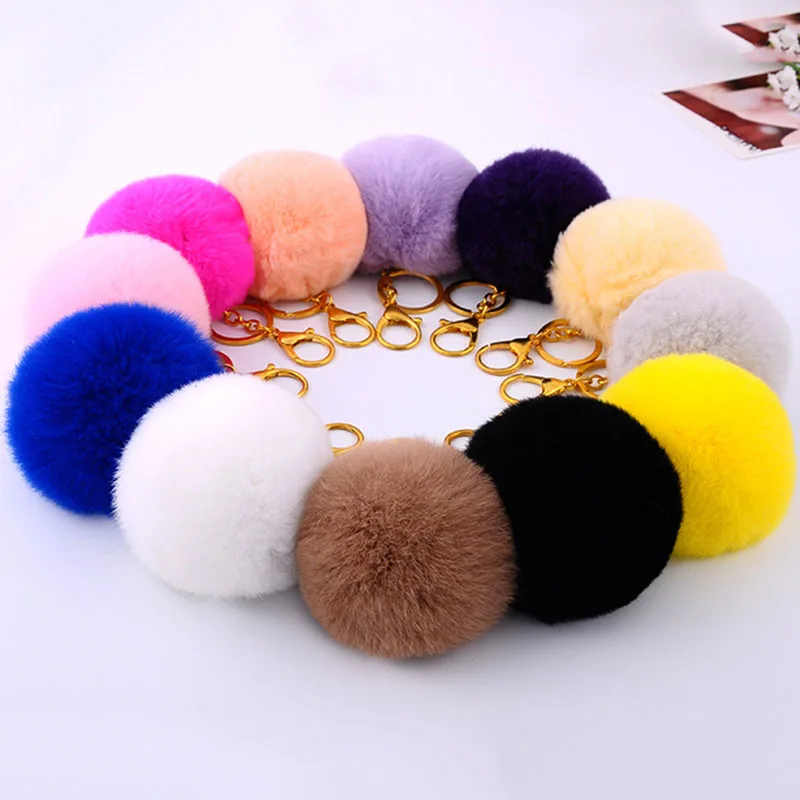 

8CM Multicolor Fluffy 100% Rabbit Fur Ball Pom Pom Keychain Cute Rabbit Fur Pom Pom Keychain Ladies Car Bag Key Ring Ornaments