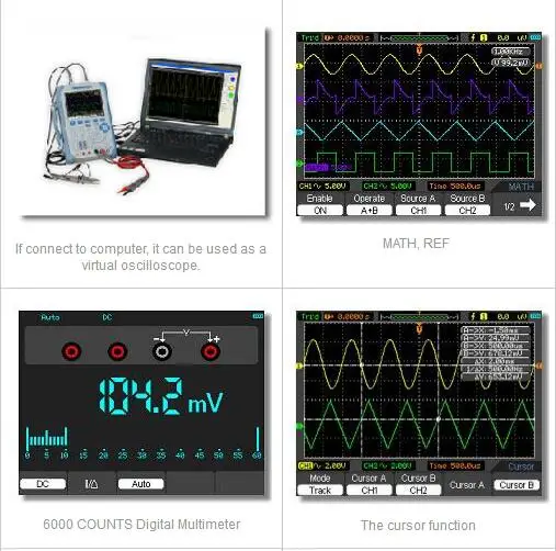 Hantek DSO8060 ручной osciloscope 60 МГц 2 Каналы 250MSa/s большой 5,7 дюймов TFT Цвет ЖК-дисплей Дисплей