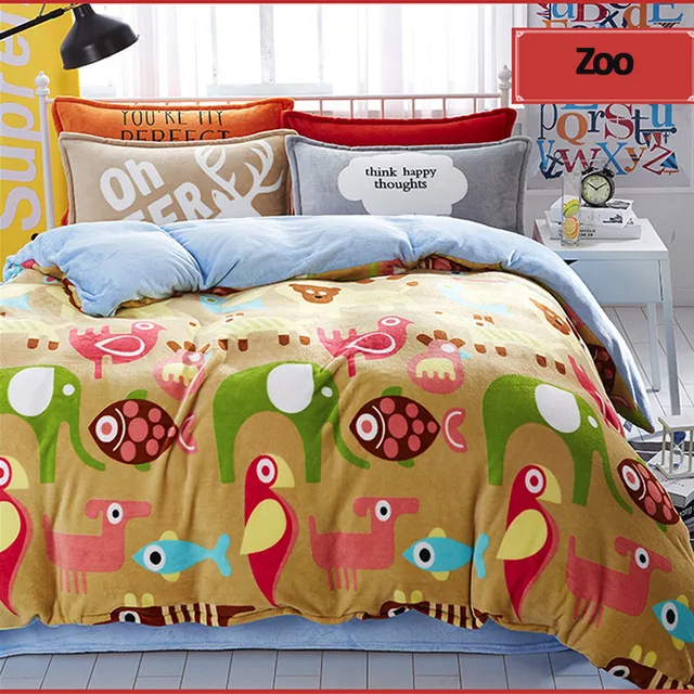 lovely cartoon zoo sheep cats fluffy plush thick flannel fleece 4pcs sheep flannel sheets