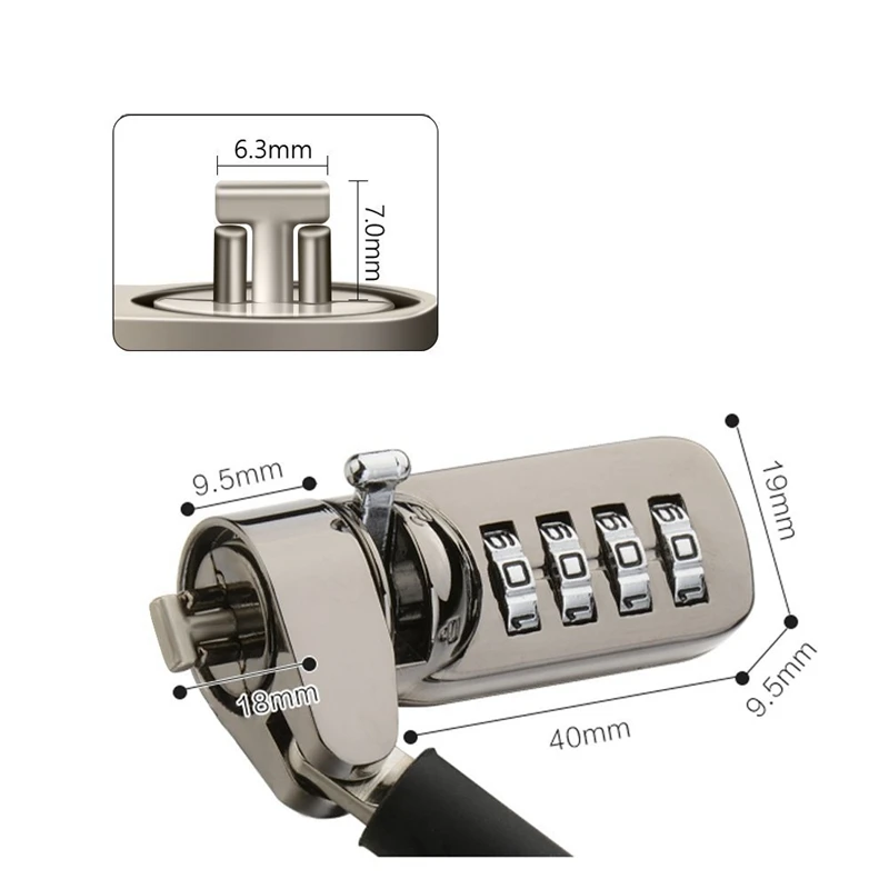 Diyeeni Notebook Security Lock 90-Degree Swivel Cable Joint Lock Cable Digit Password 4-Digit resettable Function Lock Laptop Security Locks Fortitude and Stability