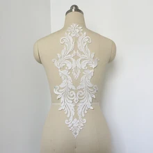 4 pieces Exquisite wedding gown back lace applique, Vintage style cotton thread bridal dress bodice appliuque lace wholesale