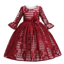 Новинка; платье принцессы для девочек с семиточечным узором; полосатые сетчатые цветы; детское элегантное праздничное платье; детская одежда