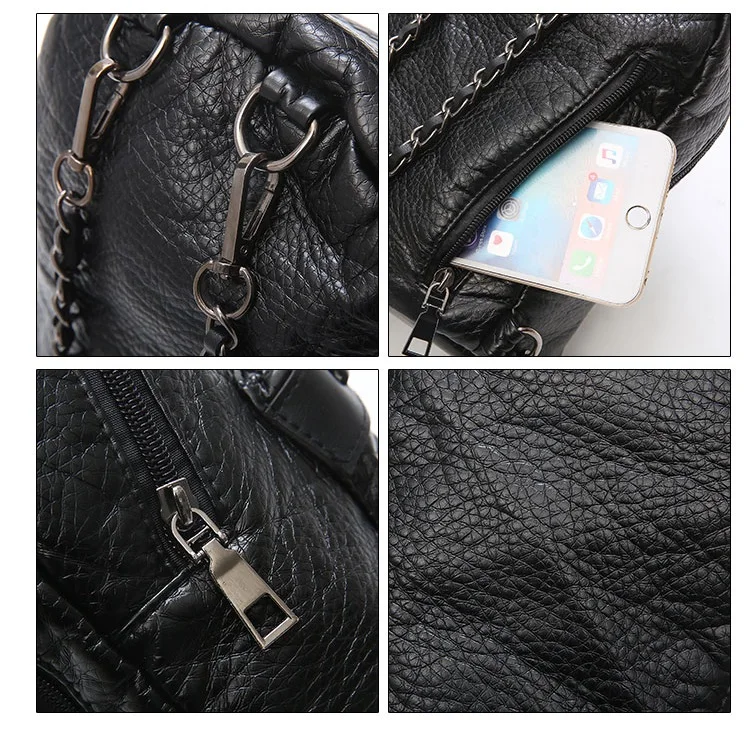 Female Backpack Fashion Mini Chain Backpack Small Black Soft Pu Leather Shoulder Bag Travel School Bags Teenage Girls Handbag Mochila (25)