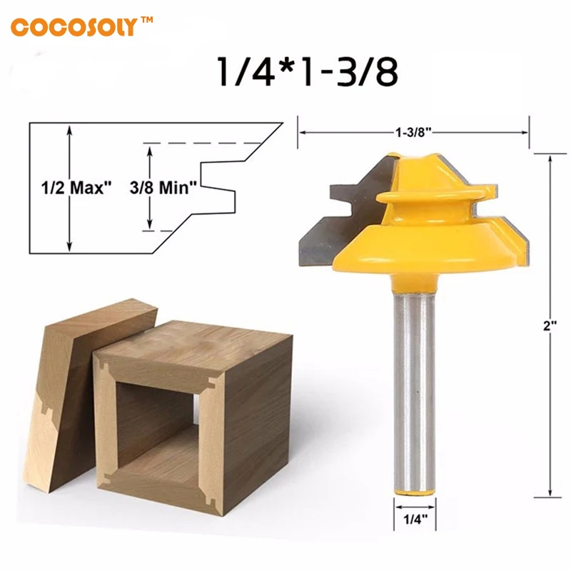 Cocosoly 1/4*1-3/8 2 бит язык и барабанный фрезерный станок набор резчик по дереву Электроинструменты-1/4 "хвостовик