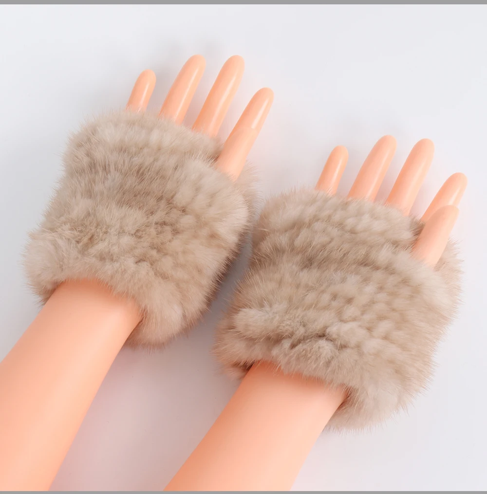 Новые роскошные милые женские меховые без пальцев перчатки из настоящей норки женские зимние эластичные перчатки из натурального меха норки вязаные теплые меховые варежки