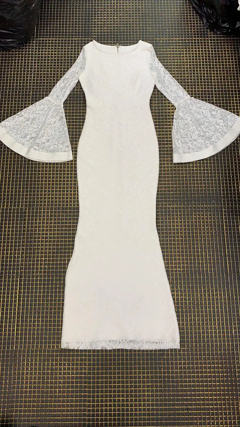 Новинка года; сезон весна-лето; белое длинное платье с круглым вырезом и роговыми рукавами и кружевным принтом; Vestidos; сексуальное платье+ костюм
