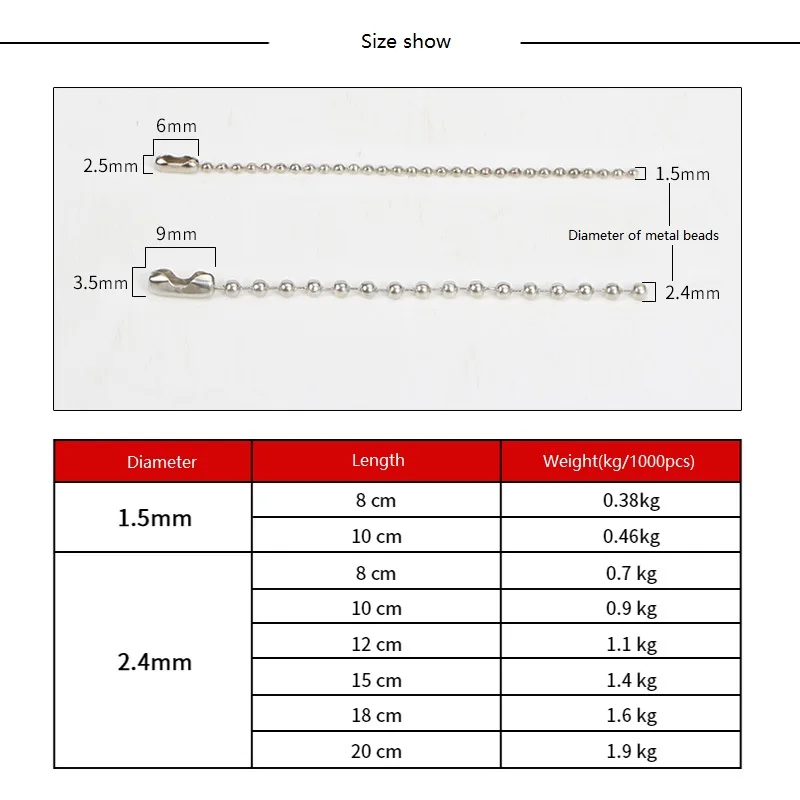 20 шт./лот, 2,4 мм, металлические бусины, тянущаяся веревка, металлические бусины, шнур на молнии с разъемом для подвешивания фотографий, удлинитель