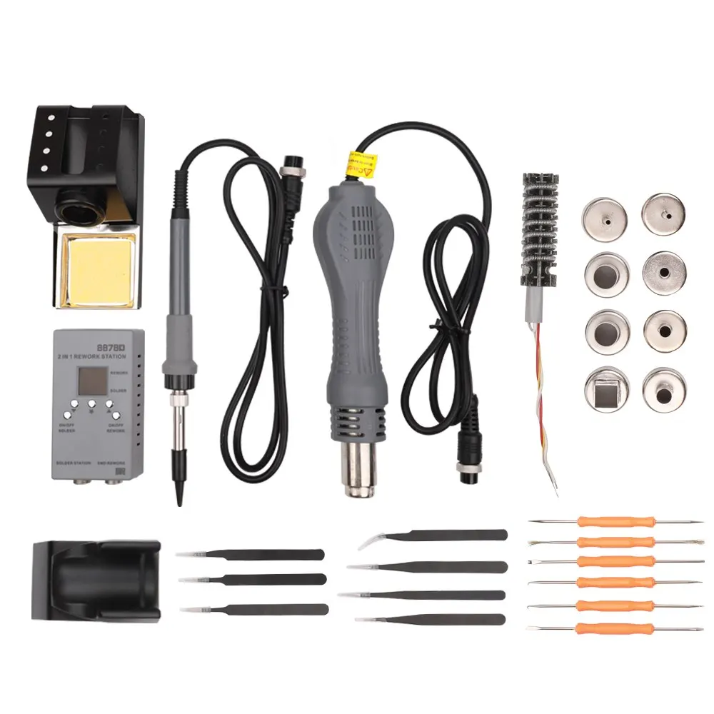

2-in-1 Digital MCU Rework Soldering Station Constant Temperature Hot Air Machine Kit Electric Soldering Iron Kit Welding Tool