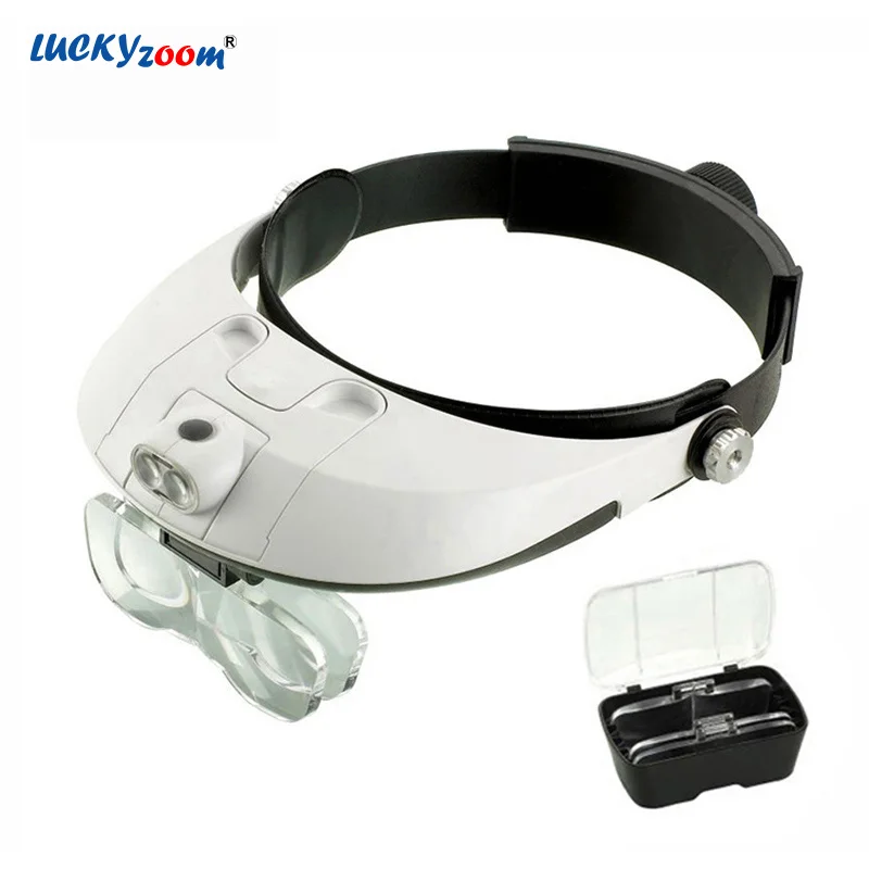 Luckyzoom Adjustable Headband Glasses Magnifier 2 Detachable LED Illuminated Magnifier Loupe Reading Repairing Magnifying Glass Luckyzoom Adjustable Headband Glasses Magnifier 2 Detachable LED Illuminated Magnifier Loupe Reading Repairing Magnifying Glass