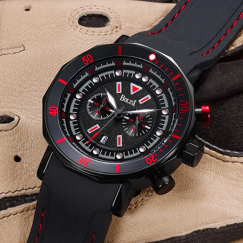 

BOLISI Men Sport Watch Waterproof Quartz Man Wrist Watch Silicone Chronograph Luxury Brand Clock Men Watch Relogio Masculino New