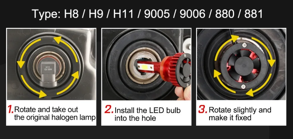 2 шт. H1 H3 H4 H7 светодиодный H8 H11 HB3 9005 HB4 9006 H27 880 881 светодиодный лампы мини автомобиль сцены 10000LM 50 Вт авто светодиодные лампы 12V 24V