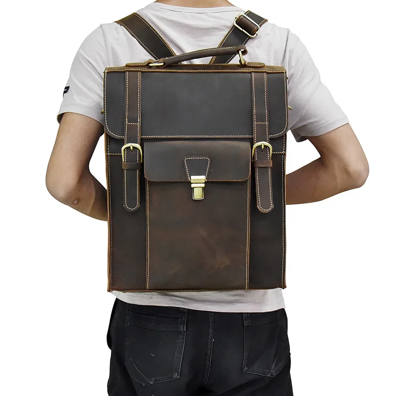 Мужской рюкзак из натуральной кожи, подходит для ноутбука 1", коричневый, Воловья кожа, большие школьные сумки, большой винтажный кожаный рюкзак для путешествий, быстрая - Цвет: brown4