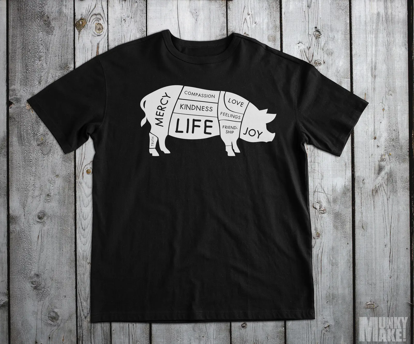 

happy VEGAN PIG T-SHIRT ALL SIZES veggie animal rights protest ALF COMPASSION Cartoon t shirt men Unisex New Fashion