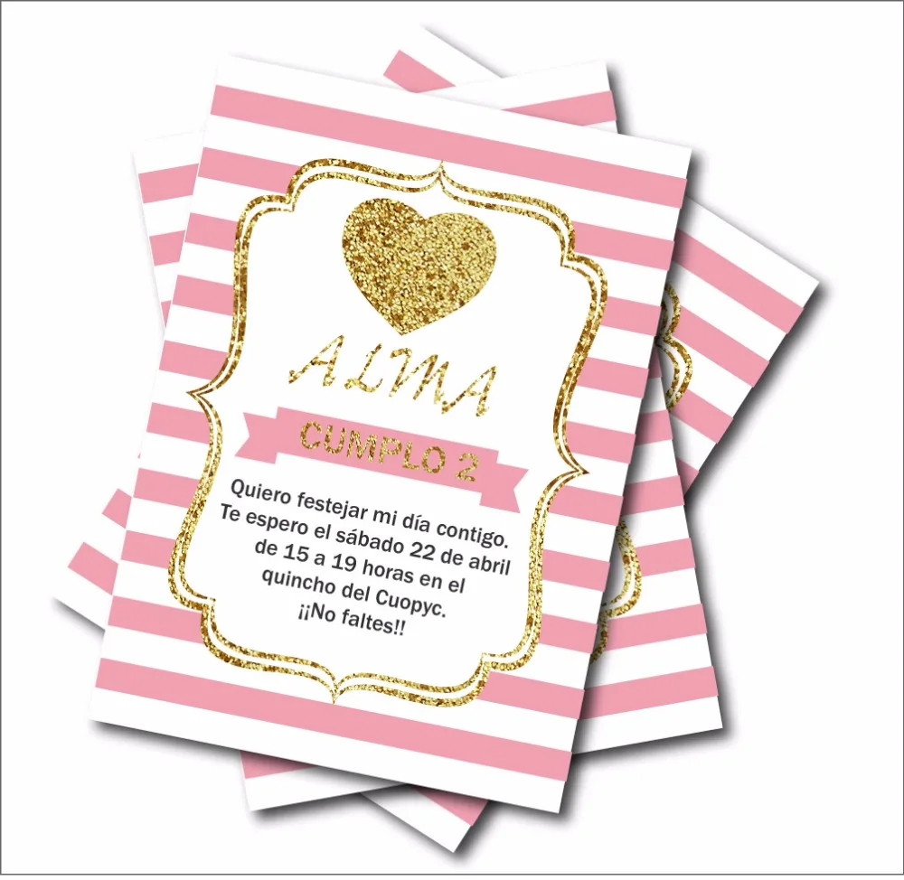 

14 pcs Gold Glitter Heart Princess Birthday Party Invites Pink Stripes Baby Shower Invitations Birthday party decoration supply