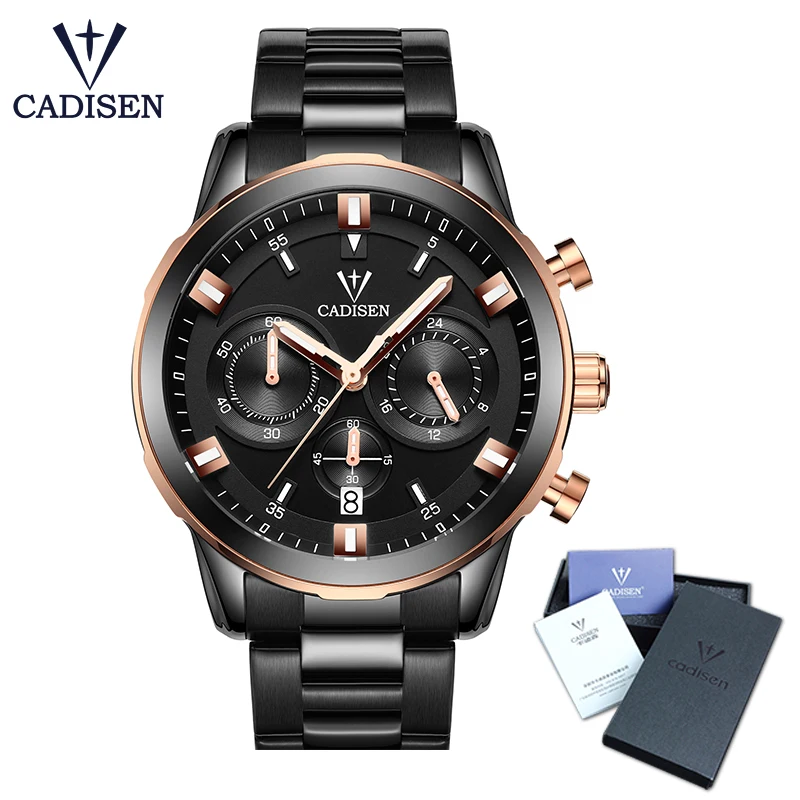 

C9011 CADISEN three-dimensional three - eye multi - function quartz watch waterproof hand luminous calendar timing men's watch