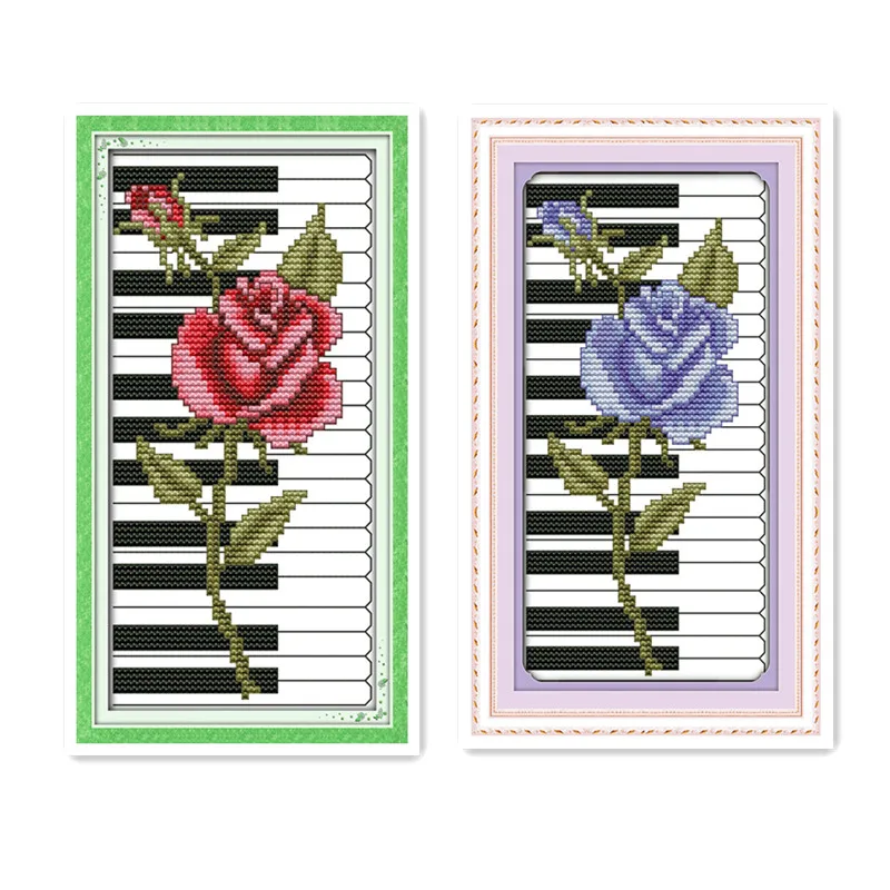 

11CT 14CT Printed Handmade Cross Stitch Kit, Rose Piano Mini Small Furniture Sewing dmc Embroidery Thread Embroidered Crafts