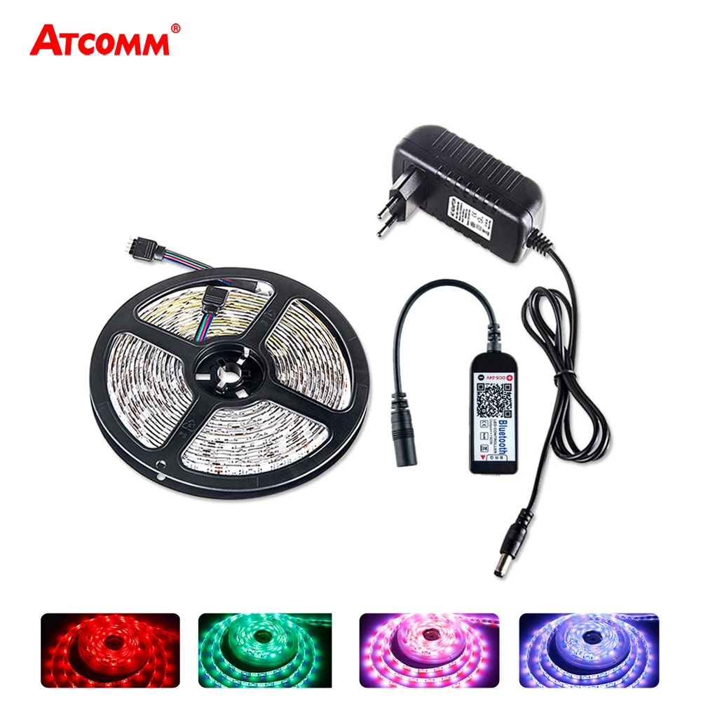 

Bluetooth LED Strip 5050 RGB RGBW Diode Ribbon 5 Meters DC 12V 60 LEDs/m With Power Adapter RGB Bluetooth Controller