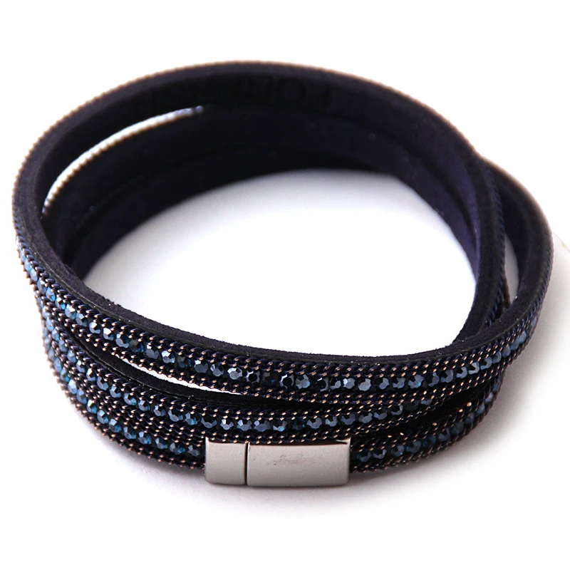 

Free Shipping layer Slake Velvet leather Enwind Rhinestone Bling Crystal Fashion Wraps Bracelets Women Gift