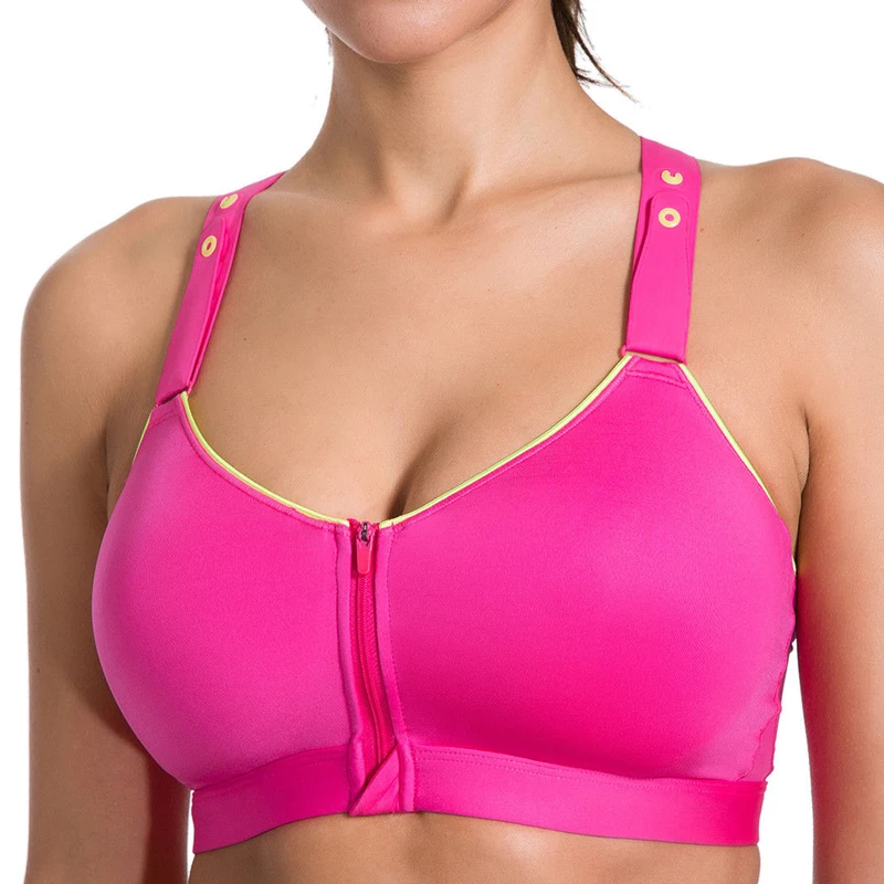 

Women's Sports Bra Active Front Zipper High Impact Full Support Workout Running Sports Bra 32 34 36 38 40 B C D DD 3 Colors