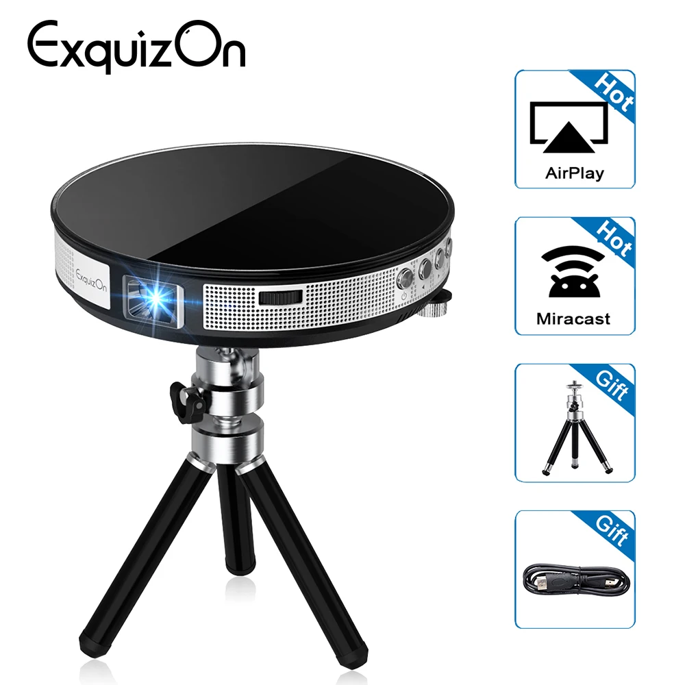 

Exquizon UFO R6 DLP projector HD Mirror Wireless Wifi Mini LED DLP mini Projector portable with Battery HDMI USB support 1080P