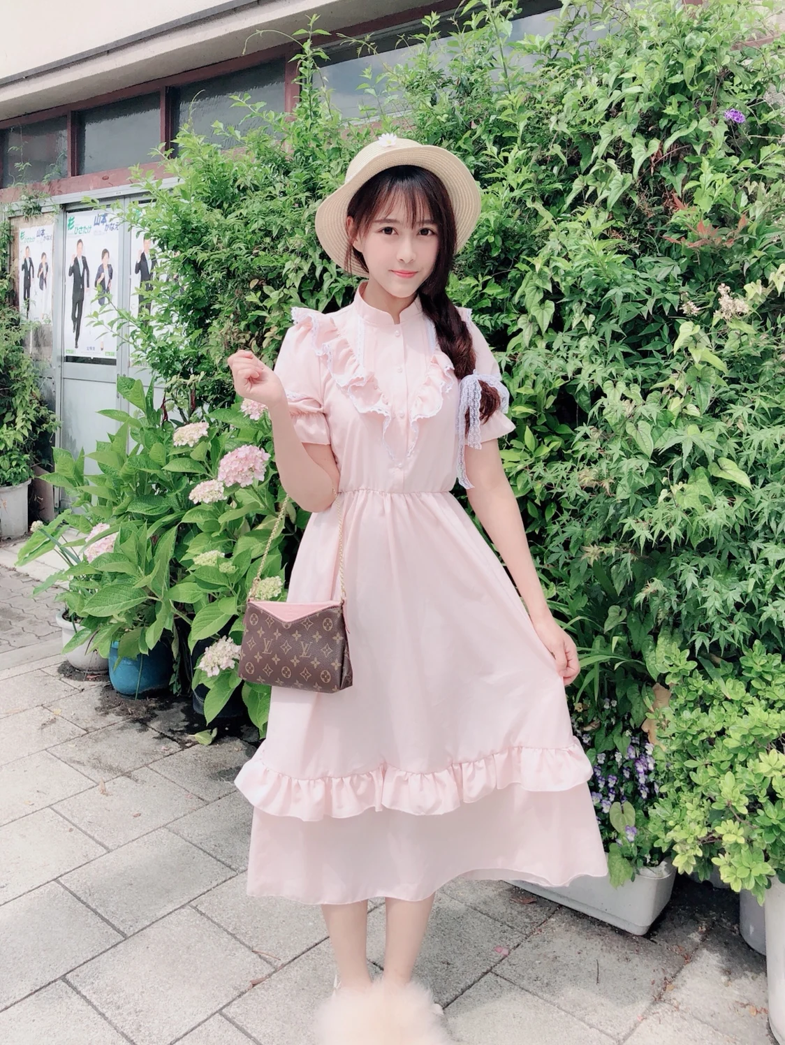 Пасторальный стиль, милое женское винтажное длинное платье в стиле Лолиты, светло-розовое/Розовое однотонное платье, гофрированное цельнокроеное сказочное платье Kei