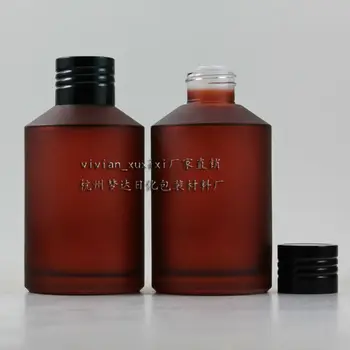 

200ml red rose frosted Glass bottle with black aluminum screw cap + reducer,cosmetic packing,cosmetic bottle,packing for oil