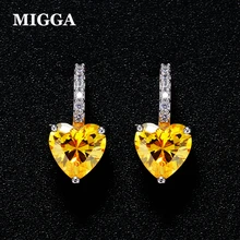 MIGGA высокое качество желтый кубический циркон серьги-сердечки с кристаллами Модные женские серьги-гвоздики для девочек ювелирные изделия