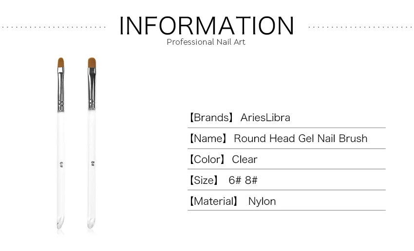 AriesLibra Nail Art Brush Round Head UV Gel Transparent Acrylic Manicure Pen Professional Painting Drawing Tool for Nail Beauty