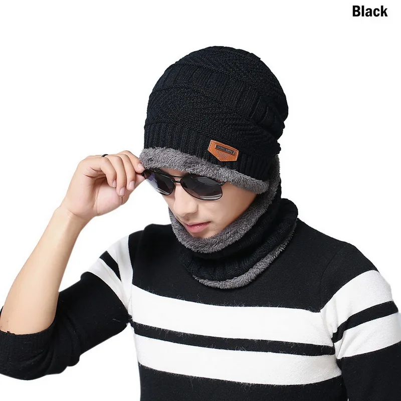 

Drop shipping OEAK Winter 2-Pieces Beanie Hat Scarf Set Warm Knit Thick wool Lined Cap Scarf For Men Women