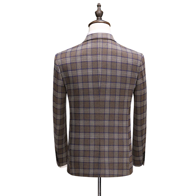 (Blazer+Vest+Pants) Mens Wedding Suit Male Blazers Slim Fit Suits for Men Costume Business Formal Party Classic  Plaid / S-5XL