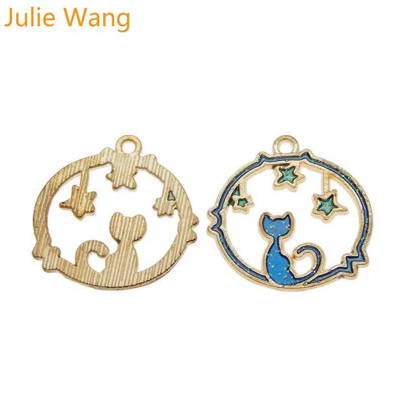 Julie Wang 4 шт. Золотое основание Эмаль Кошка Китти подвески в виде звезд ожерелье с