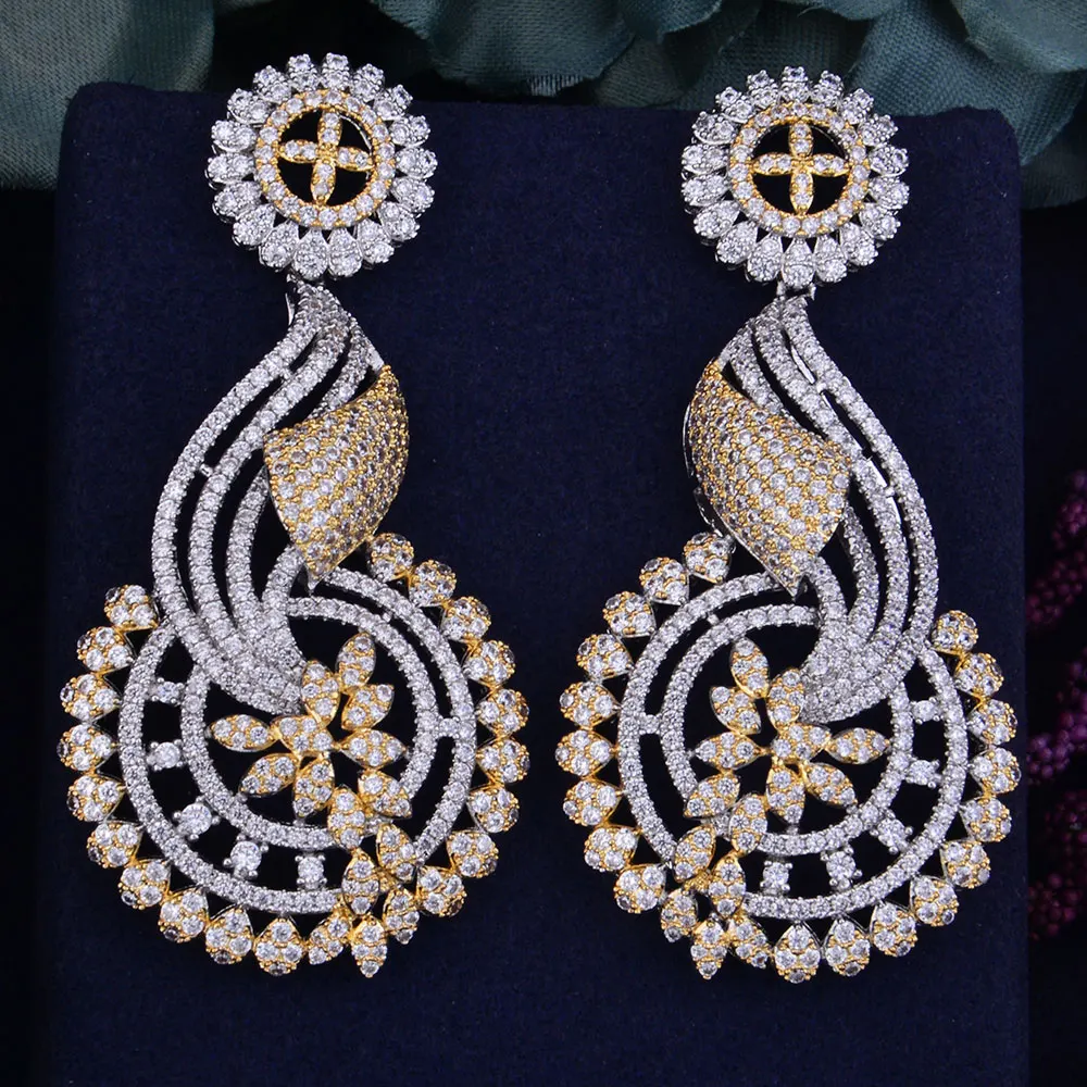

GODKI 68mm Luxury Popular Sunflower Full Mirco Cubic Zirconia Naija Nigeria Wedding Earring Fashion Jewelry