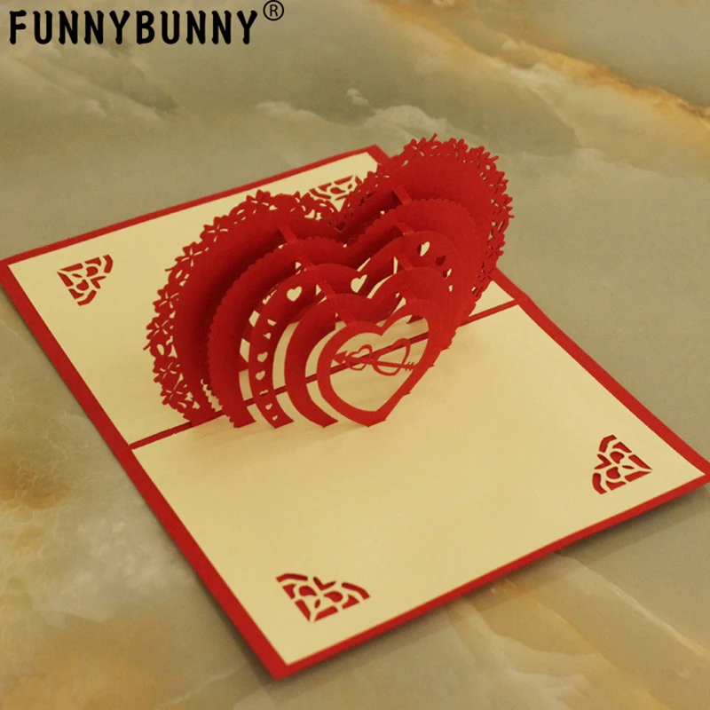 

FUNNYBUNNY 3D Romantic Greeting Cards Mutual Love Heart with Matching Envelope for Birthday Anniversary Valentine Wedding Cards
